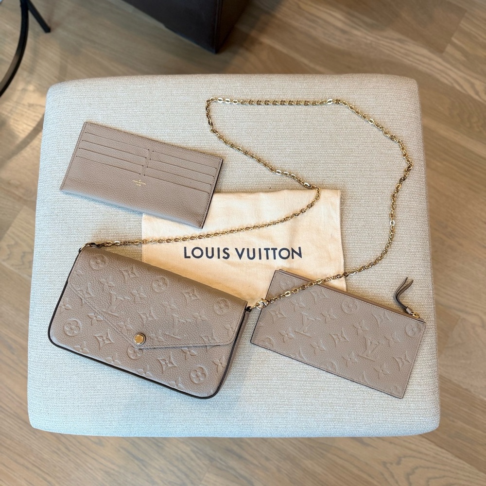 Beige Louis Vuitton Cream Clutch with Elegant Gold Hardware